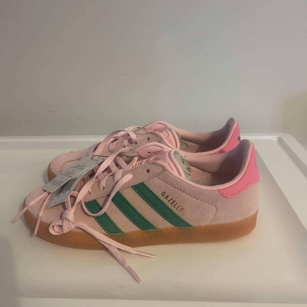 Adidas Gazelle Pink Suede Sneakers with Green Stripes - Picture 3 of 6